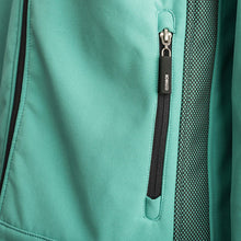 Charger l'image dans la galerie, Detail view of Green Softshell jacket in Kobelco blue/green colour.