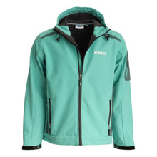 Charger l'image dans la galerie, Wind and rain-proof Green Softshell jacket in Kobelco blue/green colour.