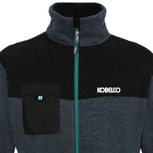 Load image into Gallery viewer, The 100% micro-polyester polar Workwear Fleece has an embroidered Kobelco logo on chest and waterproof contrast coloured zipper on the front. The patch chest pocket is ideal for your small essentials. 
