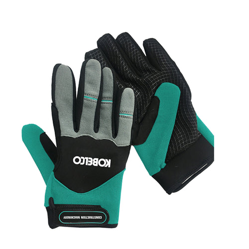 The hardwearing Kobelco Work Gloves are made from a microfibre material with silicone dots on the palms for excellent grip, and a warp-knitted velvet and neoprene fabric on the back for extra strength.  
