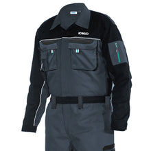Carica l&#39;immagine nel visualizzatore Galleria, The Kobelco Workwear Overall is hardwearing and practical and features two cargo side pockets with flaps, two back pockets and two chest pockets to keep your tools and essentials safe. 
