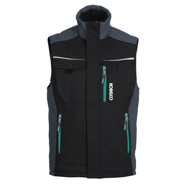 Front view of the practical Kobelco Workwear Vest with microfleece lining. 